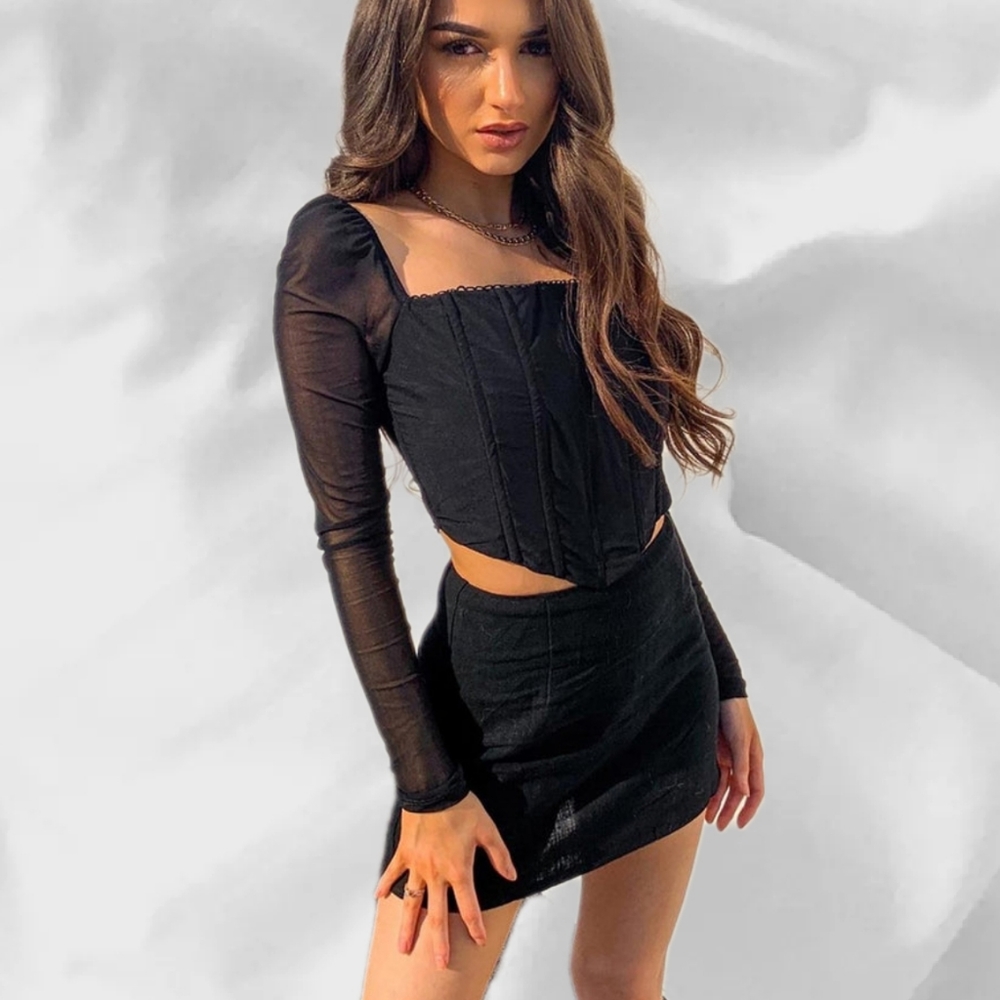 SOLD - Princess polly BEVERLY LONG SLEEVE TOP BLACK ECO Corset